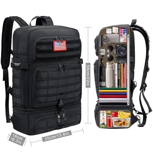 BERTASCHE Lunch Backpack for Men, 17 inch Laptop Backpack for Work Travel Camping Tactical Molle Daypack, Black