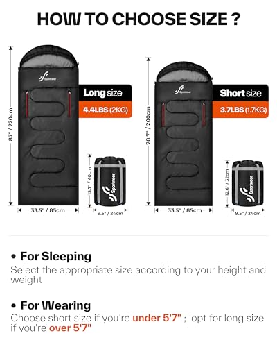 Sportneer 0 Degree Wearable Sleeping Bag for Adults & Kids – Walkable with Arm Zippers, Waterproof & Warm, Compact for Cam...
