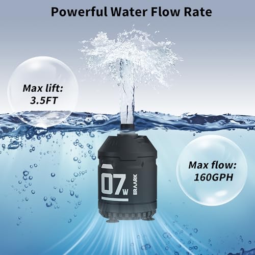ERAARK 160GPH 7.5W Submersible Water Pump Ultra Quiet Small Fountain Pump for Aquariums, Fish Tank, Pond, Hydroponics