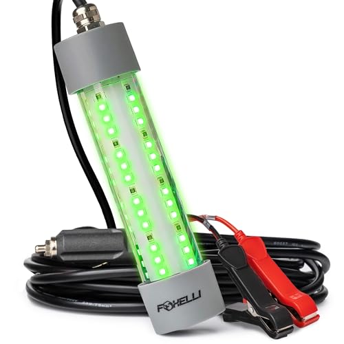 Foxelli Underwater Fishing Light – 3900-Lumen DC12V 30W Submersible IP68 Waterproof Green Fishing Light Attractant with 33...