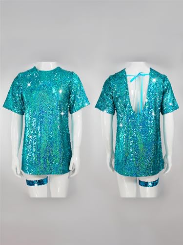 Muztagata Sequin T-Shirt Dress Sparkly Casual Short Sleeve Party Club Outfit Costume