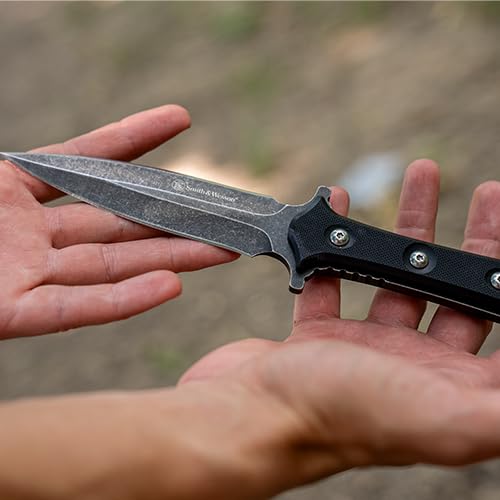 Smith & Wesson SWF606 8.6in High Carbon S.S. Full Tang Fixed Blade Knife with 4.4in Duel Edge Blade and TPE Handle for Out...