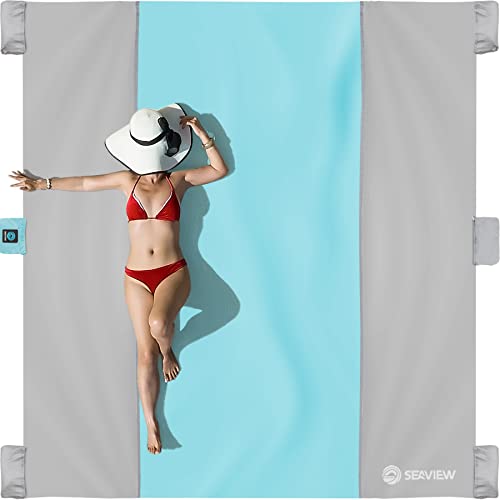 Seaview 180° Beach Blanket Waterproof Sandproof, Extra Large 6"x7" Sand Free Beach Mat for 1-6 Adults, Oversized Outdoor B...