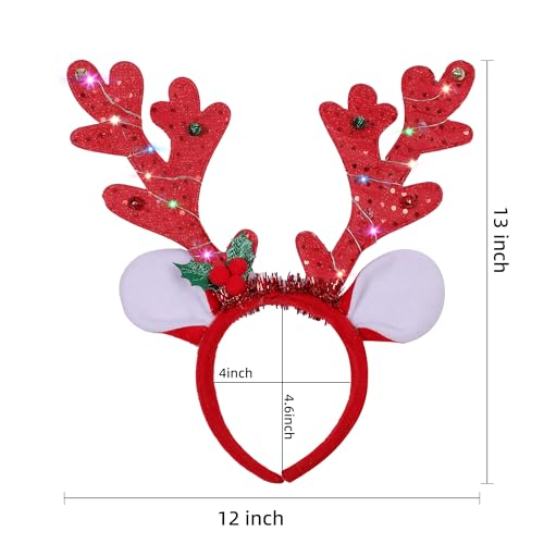 Xinoe 3 Pcs Christmas Antler Headband with LED Lights for Christmas Parties and Festive Decorations