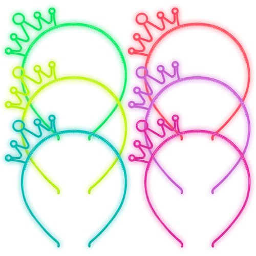 ZIRICHER 6 Colors Glow in the Dark Crowns Headbands, Plastic Light Up Hair Band Luminous Headband For Girls Party Crown He...