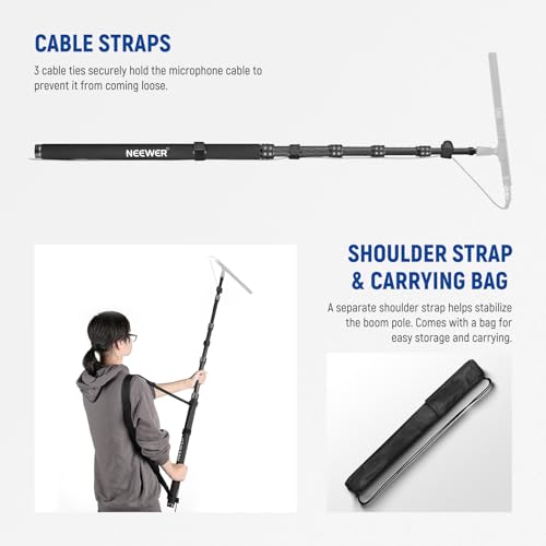 NEEWER Upgraded Microphone Boom Pole, 9.8ft/300cm Telescopic Carbon Fiber Mic Boom Arm with 5 Sections, 1/4" 3/8" 5/8" Scr...