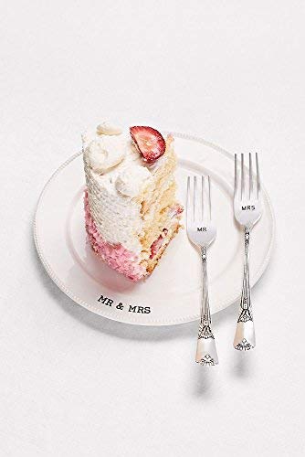 Mud Pie Mr. & Mrs. Plate & Fork Set, White (4235006)