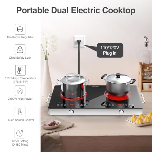 VBGK Electric Cooktop,110V 2400W Electric Stove Top with Knob Control,9 Power Levels, Kids Lock & Timer,LED touch control,...