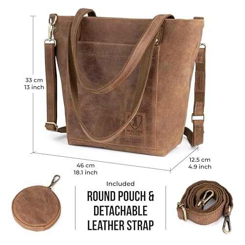 BERLINER BAGS Vintage Leather Shoulder Bag Verona, Large Handbag for Women - Brown