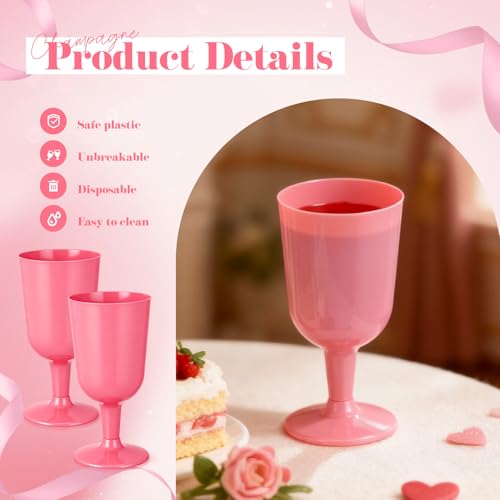 Jingmore 96 Pcs Valentine's Day Plastic Wine Glasses with Stem 7 oz Plastic Goblets for Party Disposable Wine Cup Champagn...