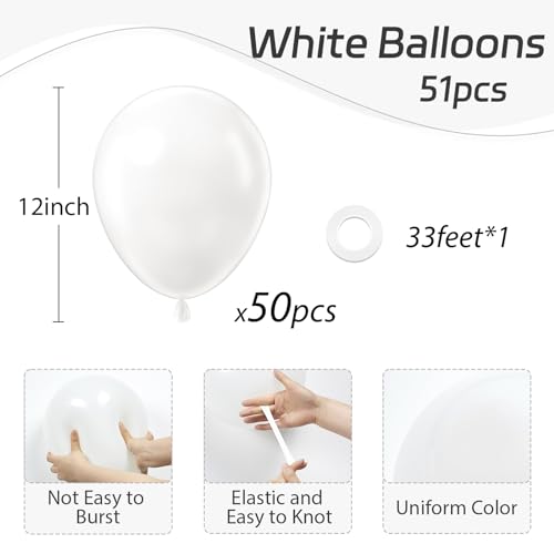 Awenztech White Balloons 12 inch, White Latex Balloons 50pcs Party Balloon for Engagement Bachelorette Bridal Shower Weddi...