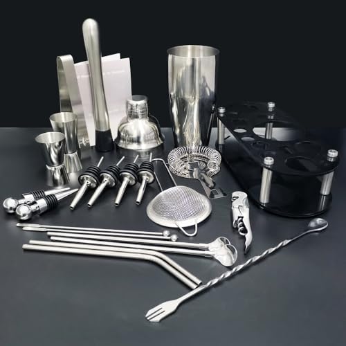 Cocktail Shaker Set, 24oz Cocktail Shaker 21-Piece Stainless Steel Bar Tools Bartending Kit with Black Acrylic Stand Cockt...