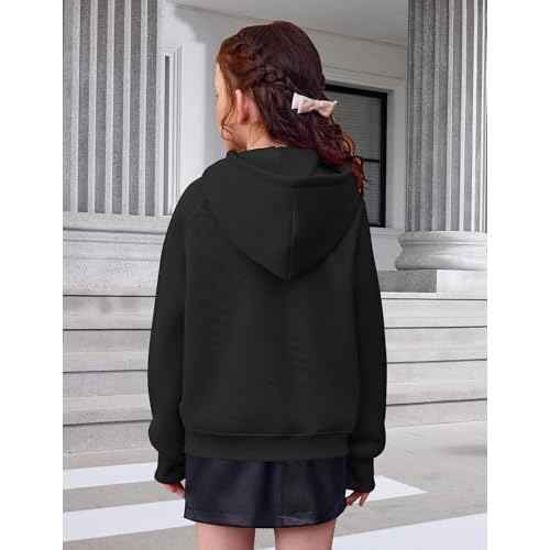 Arshiner Girls Zip Up Hoodies Teen Hooded Sweatshirts Fleece Jackets Kids Fall Fashion Outfits Winter Clothes