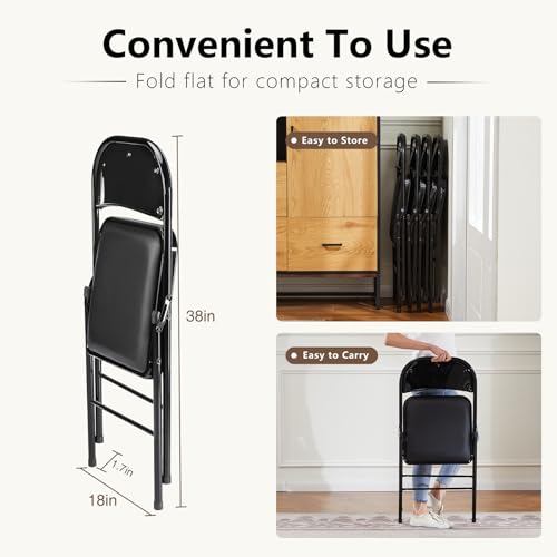 DUMOS 2 Pack Leather Padded Folding Chair, Indoor Outdoor Portable Stackable Commercial Seat with Steel Frame, Capacity fo...