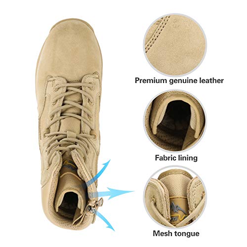 NORTIV 8 Mens Military Tactical Work Boots Hiking Side Zip Leather Outdoor Motorcycle Combat Boots Response