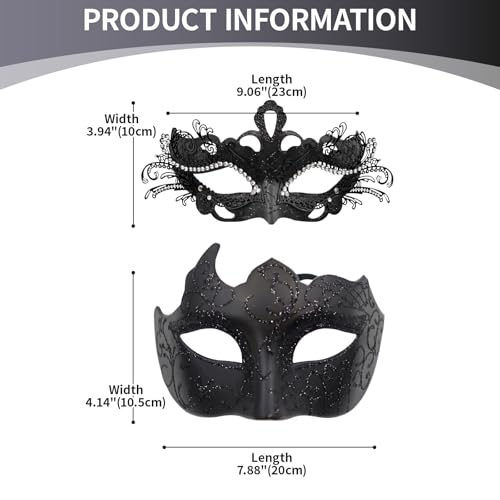 OIDEA Masquerade Mask Couples Set: Rhinestones Metal Cosplay Venetian Party Mask Halloween Costume Mardi Gras
