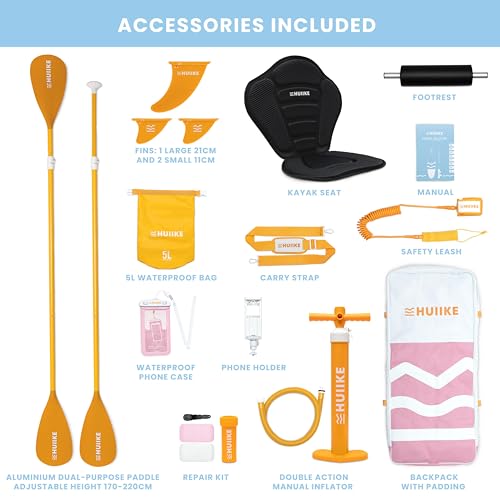 HUIIKE Inflatable Paddle Board for Adults with Accessories Included, Oar, Fins, Pump. Stand Up Paddleboard Great Stability...