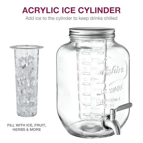 FineDine 2 Pack Glass Drink Dispenser with Stand & Stainless Steel Spigot – 1 Gallon Drink Dispensers for Parties, Glass B...
