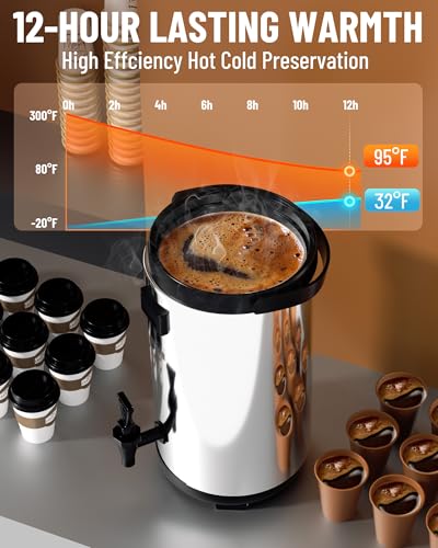 WantJoin Insulated Beverage Dispenser-75 Cup Hot&Cold water Urn for Catering-Stainless Steel Premium 12 L/3.2 Gallon Hot D...