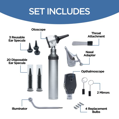 Zyrev Otoscope Oph Diagnostic Set - 36 Piece Medical and Nursing Student Otoscope/Opthalmoscope Diagnostic Kit - with Leat...