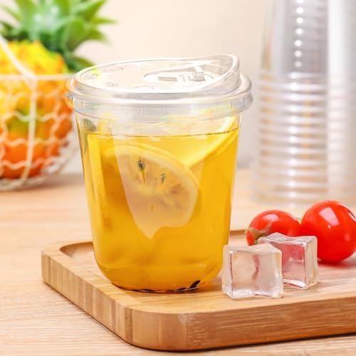 12oz Disposable Stemless Glasses With Strawless Sip Lids,PET Disposable Drinking Cups,Clear Plastic Wine Glasses for Parti...