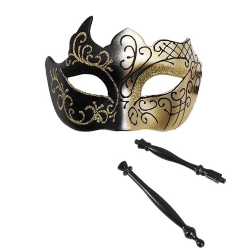 Pretishows Masquerade Mask for Men Handheld Venetian Mask Halloween Mask for Party Prom Ball Costume Mask