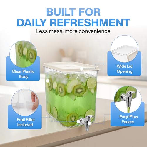 Cube Drink Dispenser for Parties (2 Gallon) Large Plastic Square Beverage Dispensers for Counter Tops & Refrigerator, No M...