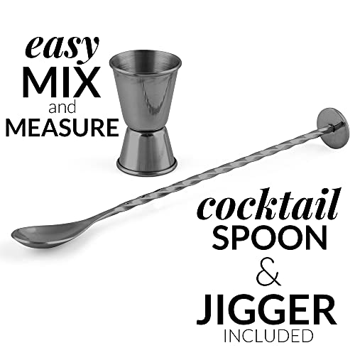 Large 24 oz Stainless Steel Cocktail Shaker Set - Mixed Drink Shaker - Martini Shaker Set with Built in Strainer, Double S...