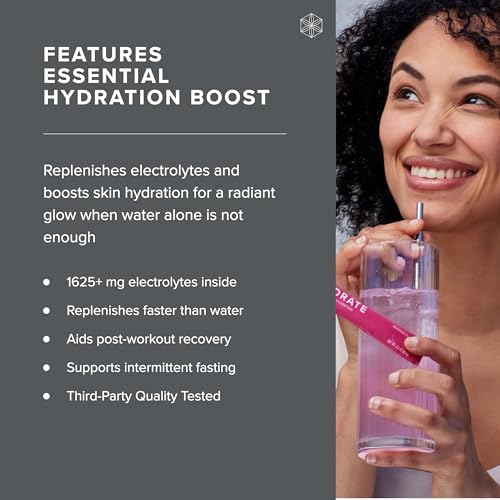 Isagenix Hydrate - Superior Hydration with 1625+ mg of Essential Electrolytes - No Added Sugar - Raspberry Flavor - 0.2 oz...
