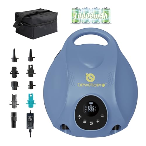 BEWELLAERO Paddle Board Pump Rechargeable Sup Air Pump Electric Portable with 10000mAh Battery, 25PSI High Pressure Inflat...