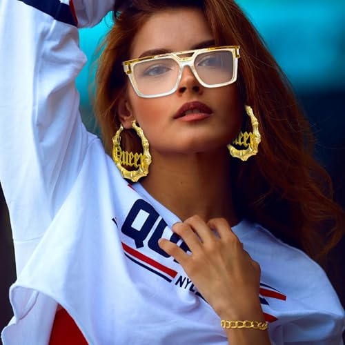 MEDOJO 80 90s Hip Hop Queen Costume Kit Hat Accessories Set for Women Rapper DJ