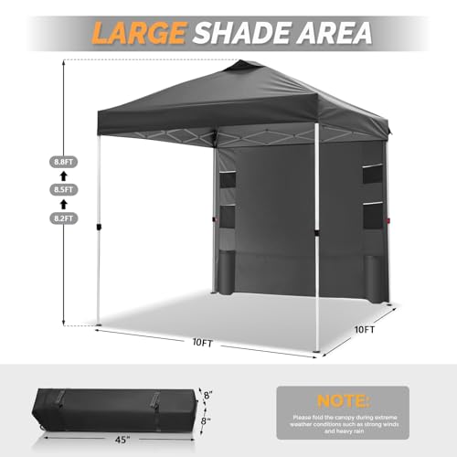 VINGLI 10x10 Pop Up Canopy Tent with Sidewall and Sandbags, Outdoor Pop Up Gazebo Tent for Parties One Person Set Up for C...