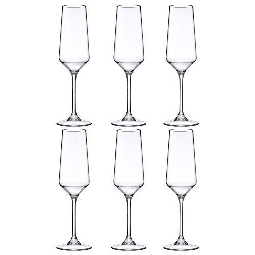 Amazing Abby - Stella - 8-Ounce Unbreakable Tritan Champagne Flutes (Set of 6), Plastic Wine Glasses, Reusable, BPA-Free, ...