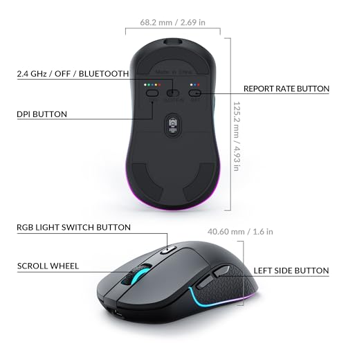 Keychron M3 Wireless Mouse, PAW3395 Sensor with Programmable Macro Button 26,000 DPI Supports 2.4 GHz/Bluetooth 5.1, 79g U...