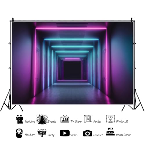 Leowefowa 10x8ft Vinyl Glow Corridor Photo Backdrop Blue Neon Photography Background Let's Glow Crazy Theme Birthday Party...