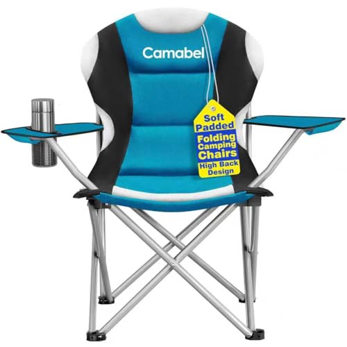 Camabel Folding Camping Chairs Oversized Heavy Duty Padded 400 LBS Beach Chair Portable Outdoor Lawn Chairs with Cup Holde...