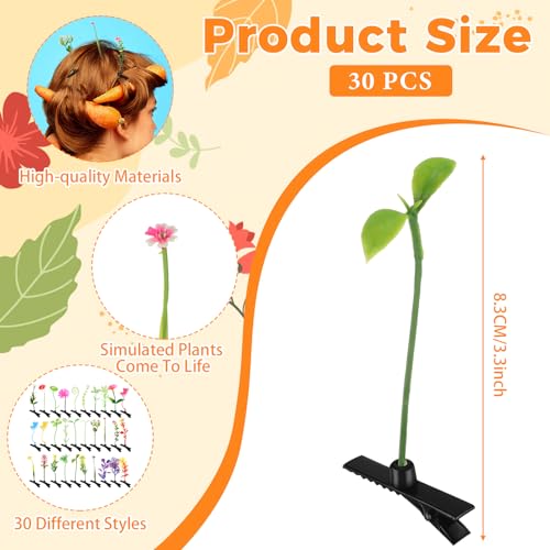 Luinabio 30 Pcs Bean Sprout Hair Clips Rave Mixed Style Plant Hairpins Hair Accessories for Party Irish(Flower Style)
