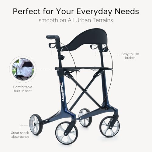 Carbon Fiber Ultralight Rollator Walker for Seniors with Seat & Brakes, Foldable ，7-Level Height ，8" Wheels, 11.5lbs Light...