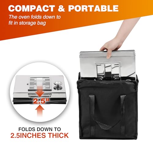 Lineslife Foldable Camping Oven with 2 Tier Grill, Portable 304 Stainless Steel Camping Stove with Thermometer for Use wit...