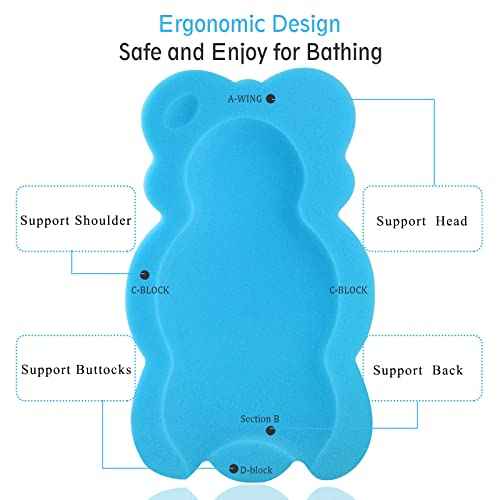 Baby Bath Cushion Infant Sponge Mat, Toddler & Newborn Bath Pad - Blue