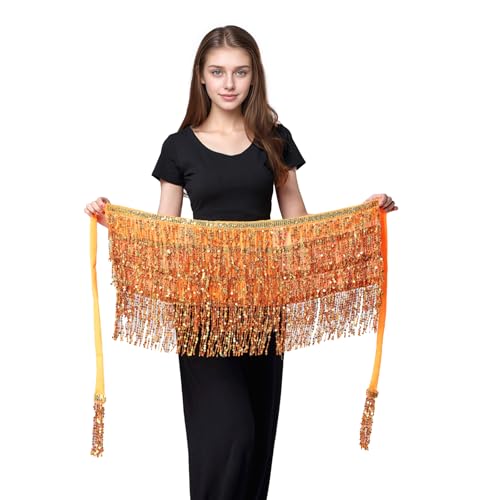 Belly Dance Hip Scarf Sequin Tassel Skirt Wrap Sparkly Rave Costume for Women