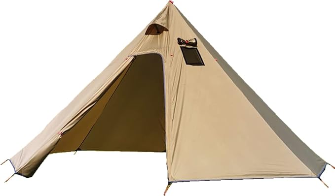 Ultralight 2 Person Tipi Hot Tent with Fire Retardant Stove Jack for Flue Pipes with 2 Doors Brown Green