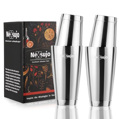 Nexsujo Boston Shaker Set, 4Pcs Professional Cocktail Shaker Set (18oz/28oz), Weighted Stainless Steel Bar Shaker for Bart...