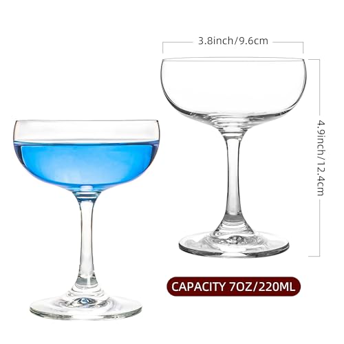 HAKEEMI Champagne Glasses Set of 12-7oz Elegant Coupe Glasses, Crystal Cocktail Glasses for Martini, Champagne, Desserts, ...