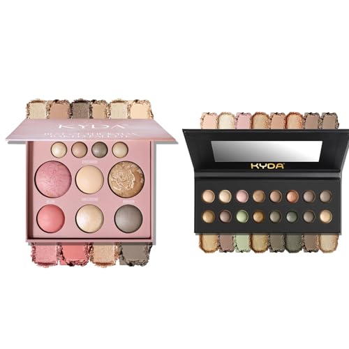KYDA Baked Makeup Palette Set, Full Size All-in-One Makeup Palette and Earth Tone Eyeshadow Palte, Long Wearing, High Pigm...