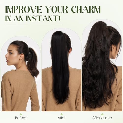 Ponytail Extension, 16 Inch Claw Clip Ponytail Extension Human Hair Long Straight Jaw Clip in Real Hair Pony Tails Hairpieces for Women Golden Brown & Bleach Blonde