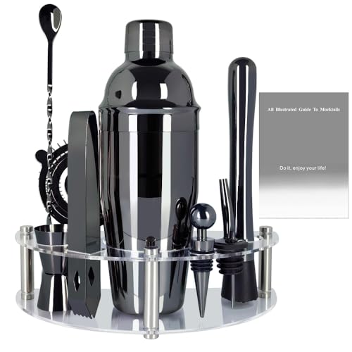 Cocktail Shaker Set with Stand, Cocktail Shaker Bartender Kit: Bar Tool Set, Drink Mixing Includes Martini Shaker,Straine...