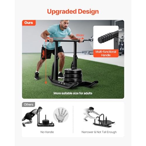 VEVOR Weight Sled, Steel Power Sled, Fitness Training Sleds for Athletic Exercise Speed Improvement, Workout Equipment with Adjustable Height Handle, Compatible with 1/2 in Weight Plates