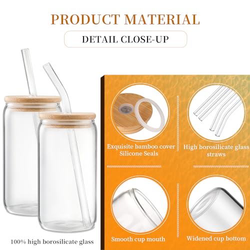 DWTS DANWEITESI Glass Cups with Lids and Straws 4 pcs,16oz Drinking Glasses Set for Coffee Bar Accessories,Iced Coffee Cup...