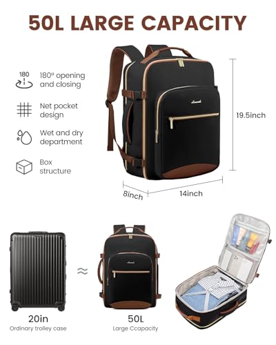 LOVEVOOK 50L Large Travel Backpack for Women Men Fits 17 Inch Laptop, Carry on Backpack for Traveling on Airplane, Persona...